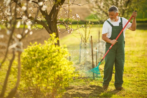 Professional lawn mowing equipment in action